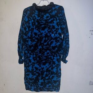 Chic Black and Blue Floral Long Sleeve Dress